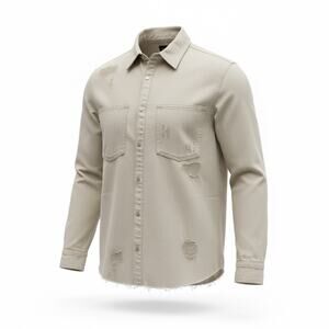 Zara Men’s Beige Snap Button Overshirt Utility Western Distressed Medium